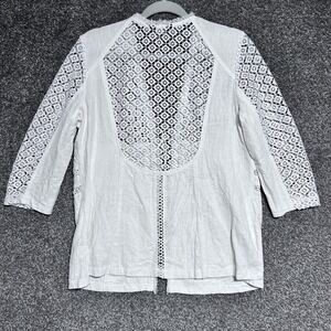 White Eyelet Lace Shirt Womens Sz PL M/L Western‎ Beachy Boho Cardigan Multiples